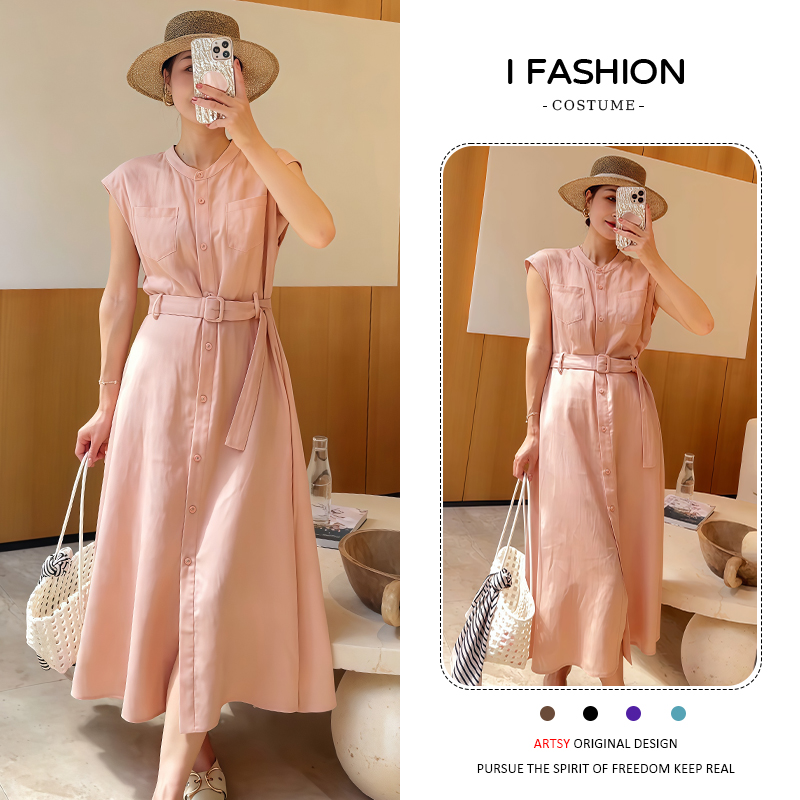 法式小清新气质百搭短袖连衣裙女士2025年夏季新款系带遮肉裙子潮