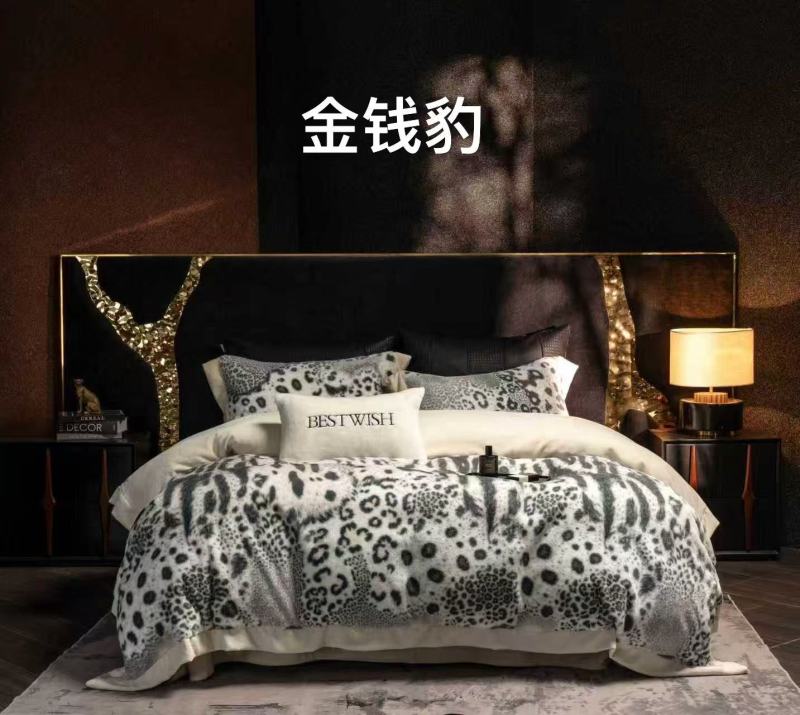 【专柜清仓】xy轻奢牛奶绒高克重全消光四件套-金钱豹-灰