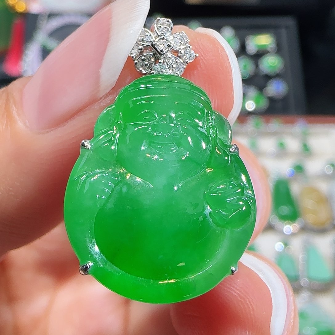 翡翠吊坠(不含链)18K金镶嵌