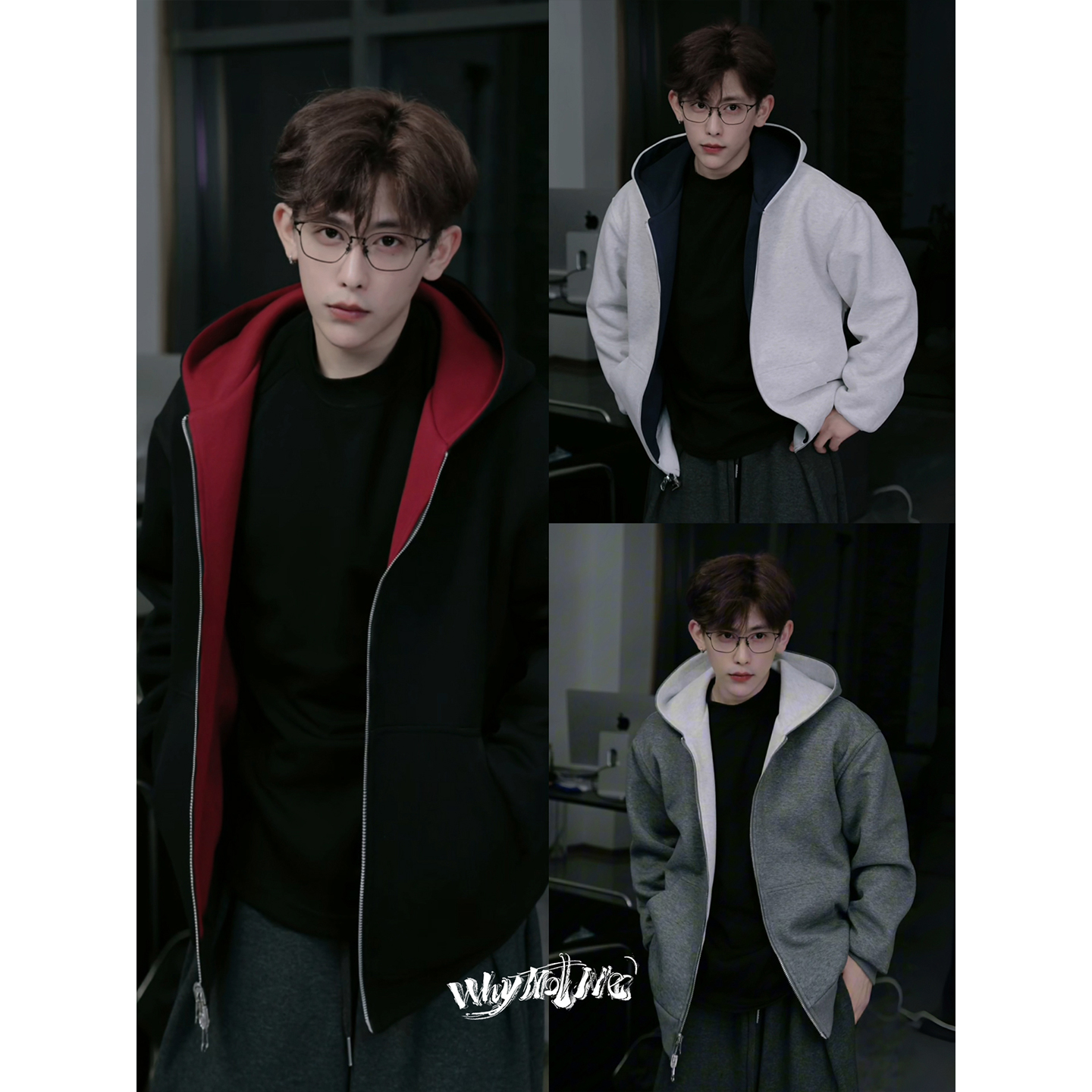 重磅1200g 酒红双面穿连帽拉链卫衣秋cleanfit短宽外套夹克