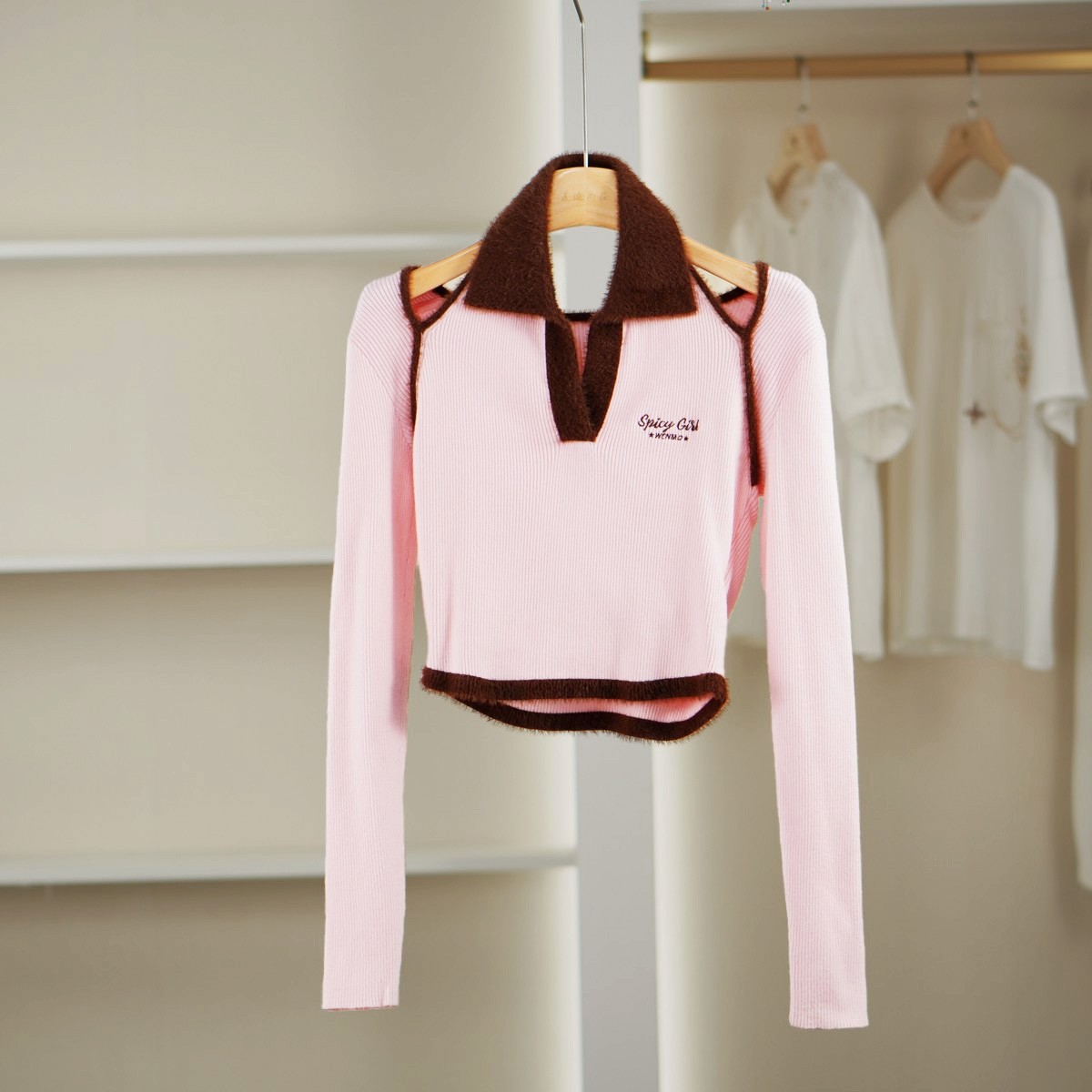 麦迪尚品【文M】51105403 拼接长袖针织衫春秋女装品牌折扣
