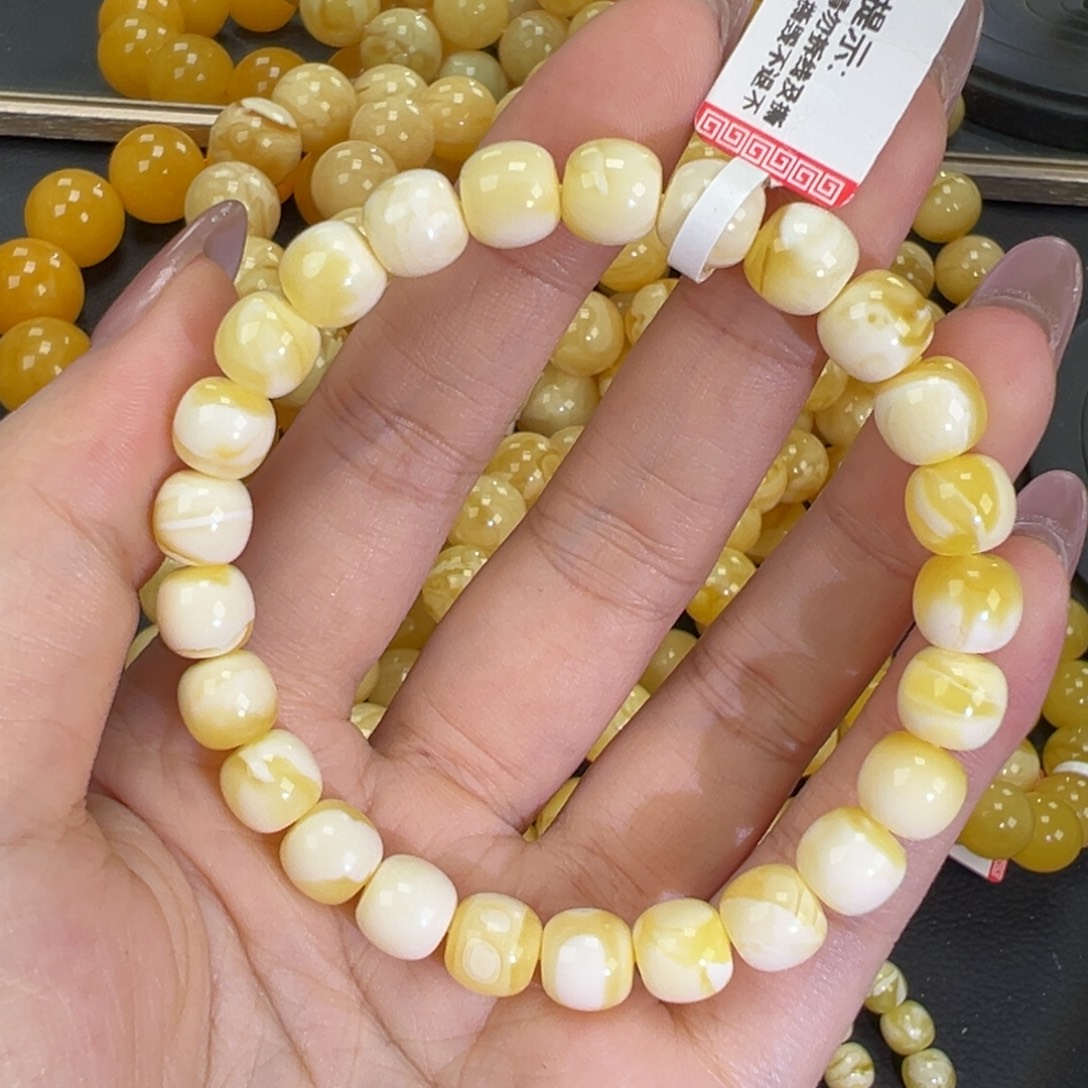 琥珀未镶嵌手链瓷白精工