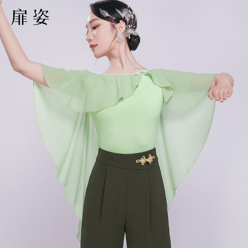 扉姿 摩登舞服女新款国标舞连体衣交谊舞练功服飘逸短袖上衣F1286