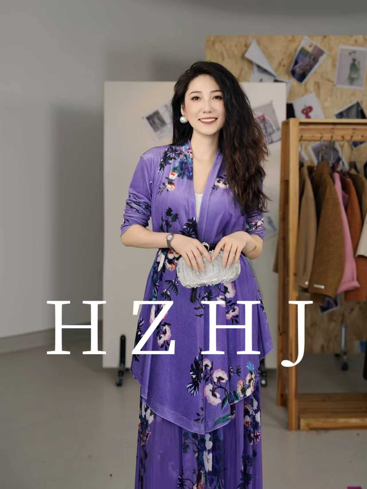 HZHJ设计师新款 紫莲花外套气质时尚性感百搭2114