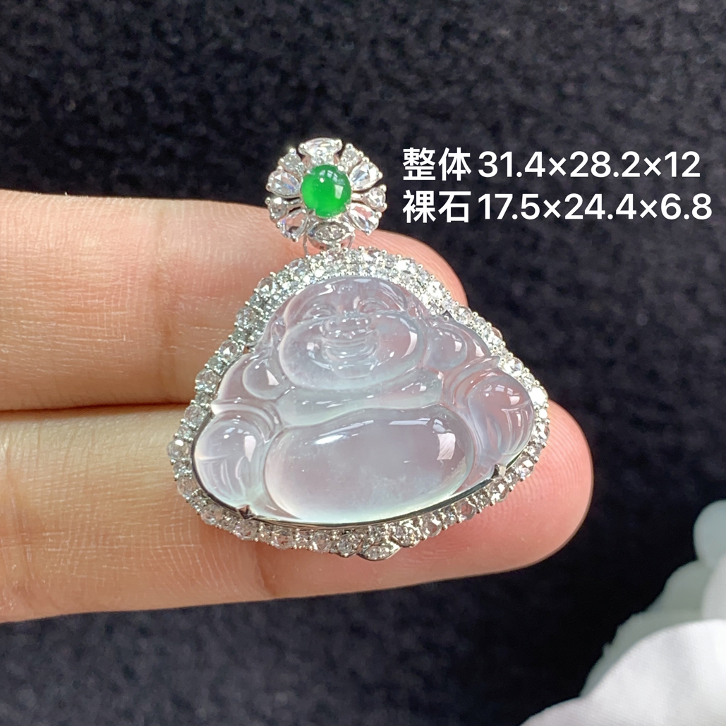 18k金镶嵌天然缅甸翡翠冰种佛公吊坠31.4×28.2×12/17.5×24.4×6.8