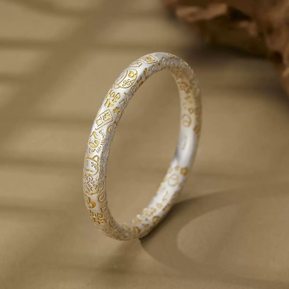 999.9银描金吉言招财猫闭口镯