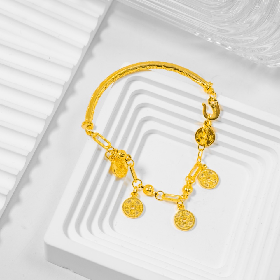 足银手链 足银手链 五帝钱半镯 时尚经典百搭款式