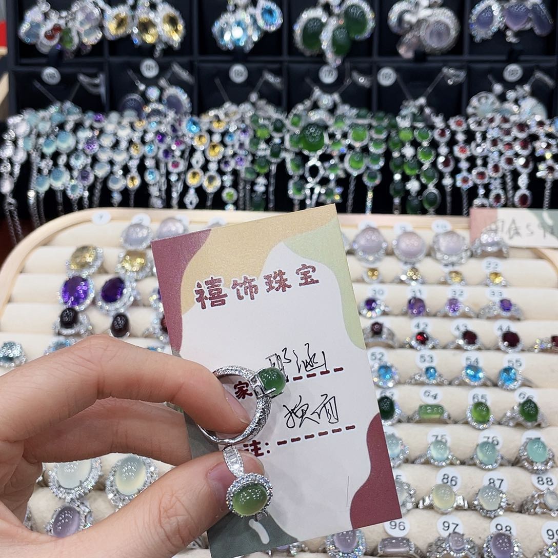 耶***涵蛇纹石玉银S925镶嵌戒指戒指