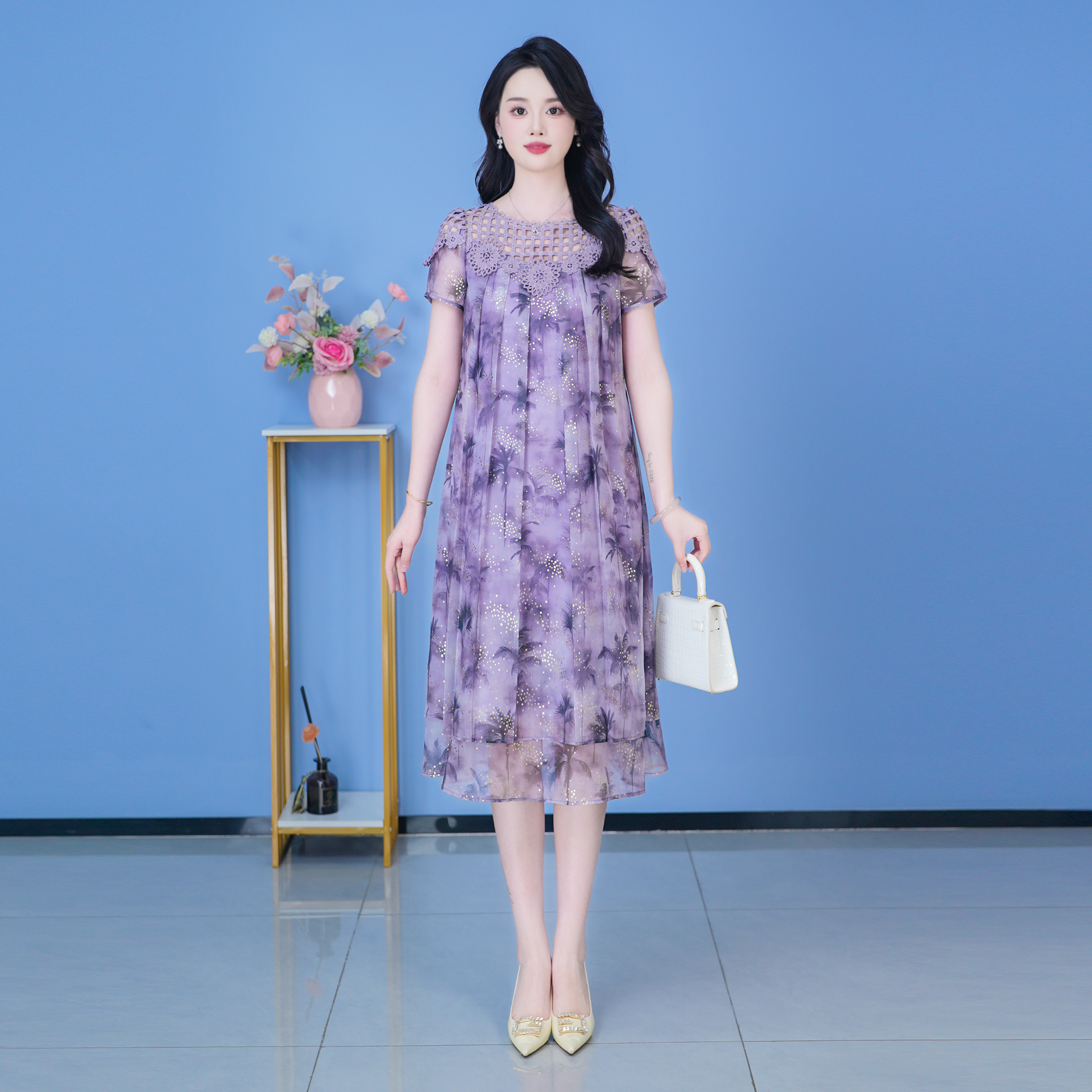 【SJYH1958】2025年夏季新款时尚优雅减龄连衣裙显瘦气质