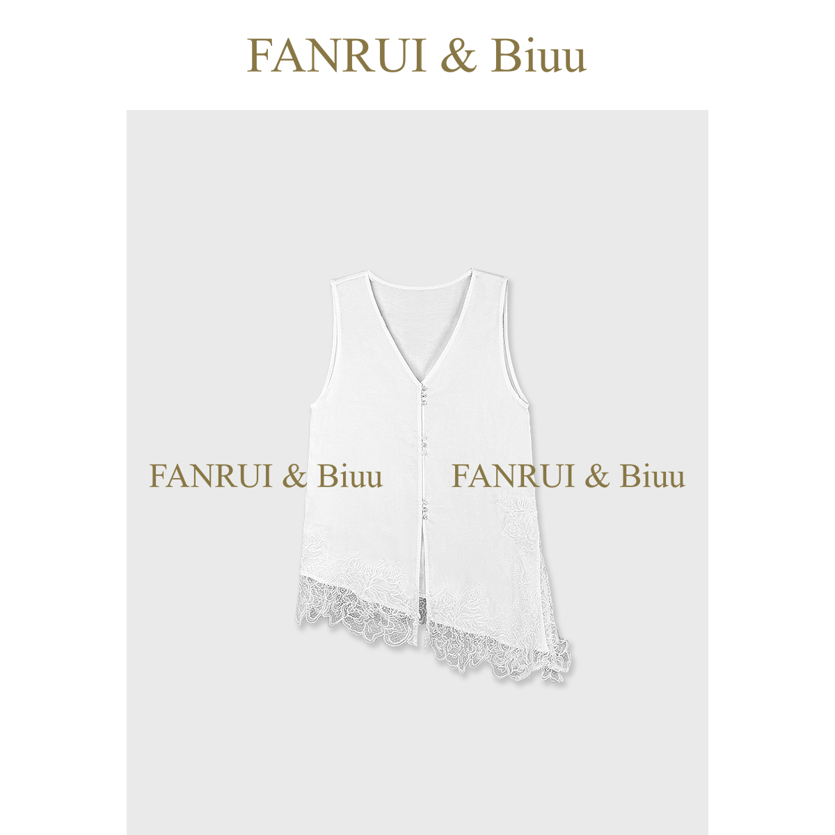 FANRUI/泛芮「汐光镂影」天丝亚麻蕾丝V领设计感独特洋气上衣B21024