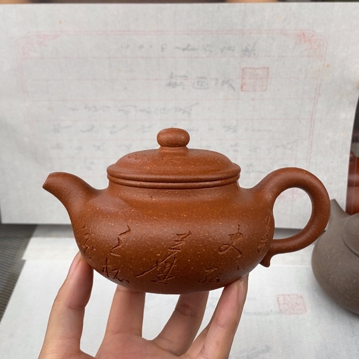 紫砂茶壶全手工仿古  粗砂手磨共生老降坡 240cc