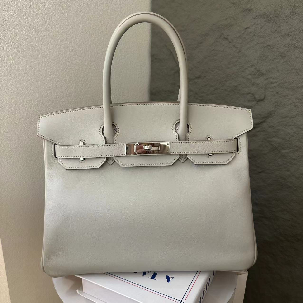 99新 Hermes/爱马仕 birkin 30 框R s皮 珍珠灰ko0908a0 