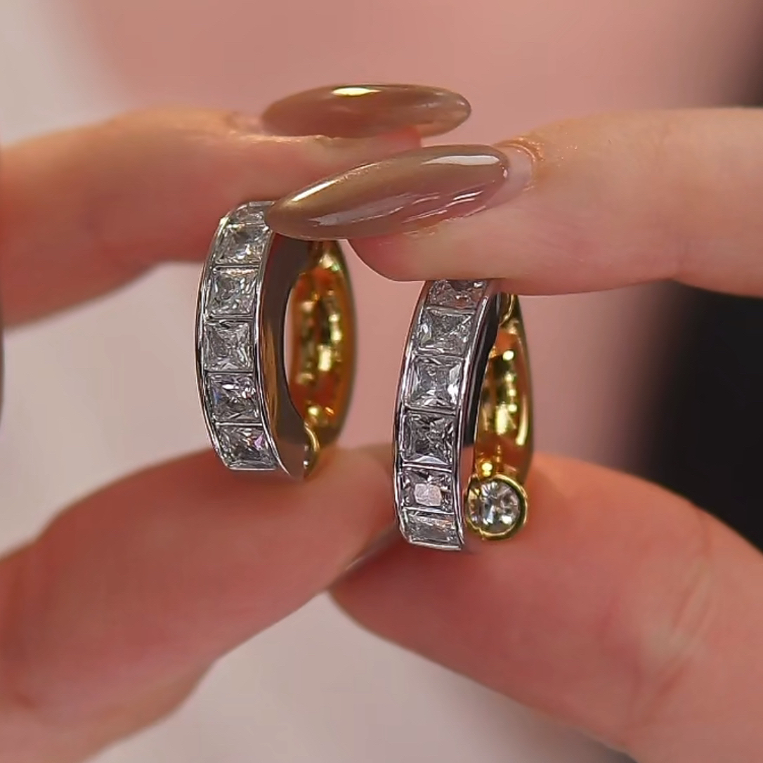 愿岛 黄铜合成锆石耳饰 法式气质镜面金属前后戴锆石圈耳环EH2791