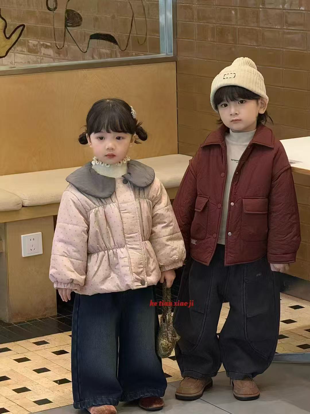 森系碎花波点男女童短款轻薄棉服秋冬中童冬季加绒