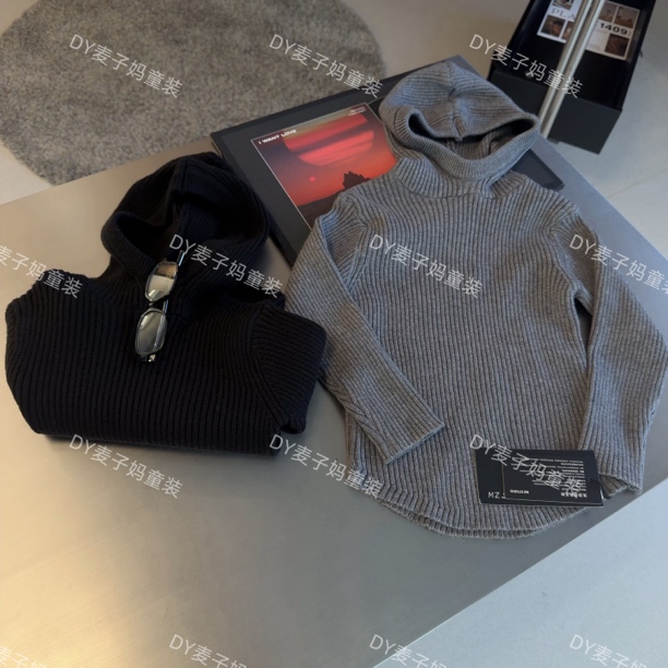 现货MZ.儿童冬季连帽纯色百搭针织休闲内搭毛衣Q417