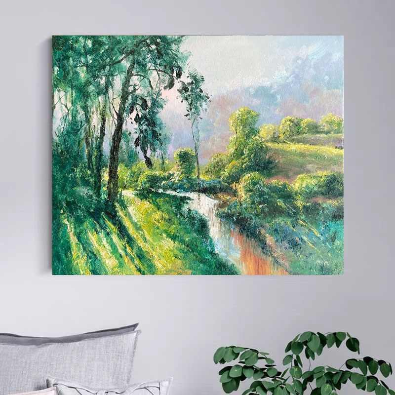 《河畔林荫》50*60含内框，刘春建原创手绘油画，肌理装饰画挂画