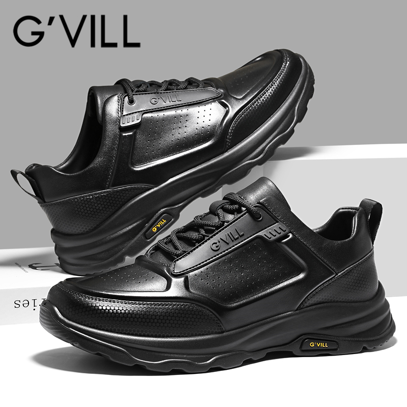 G'VILL/贵之步秋季休闲皮鞋男士百搭商务休闲鞋真皮软底舒适男鞋