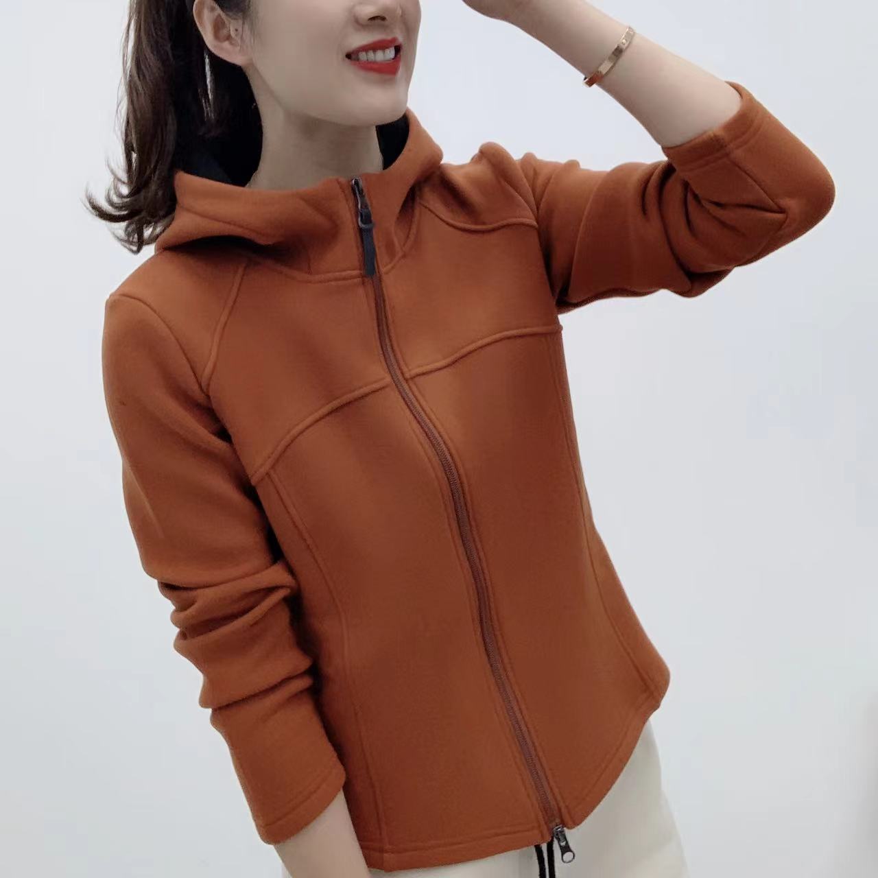 新款女士户外休闲运动冬季加绒加厚连帽德绒衣保暖百搭打底短外套
