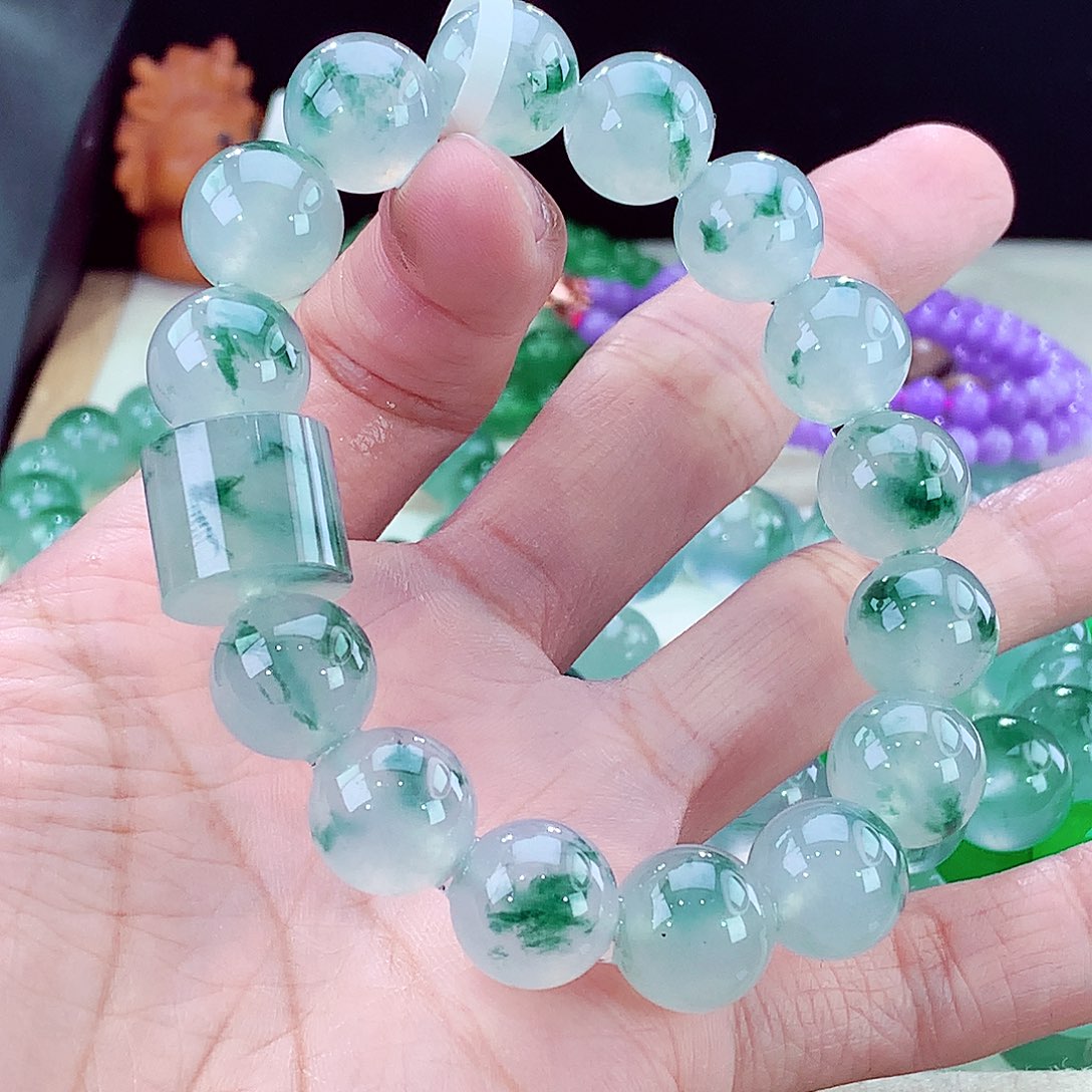 招***孩翡翠未镶嵌手链卡13+