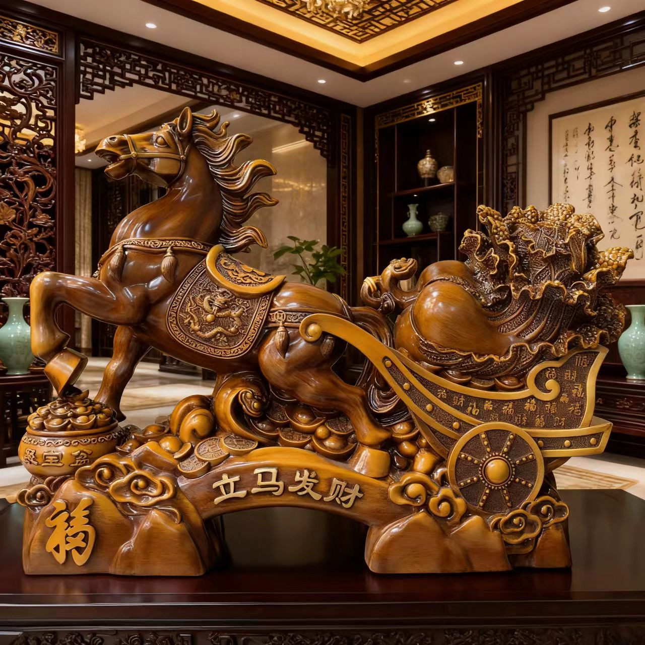 （立马发财）马摆件高档玄关书房办公室工艺品摆件（长41*高33CM）XDH