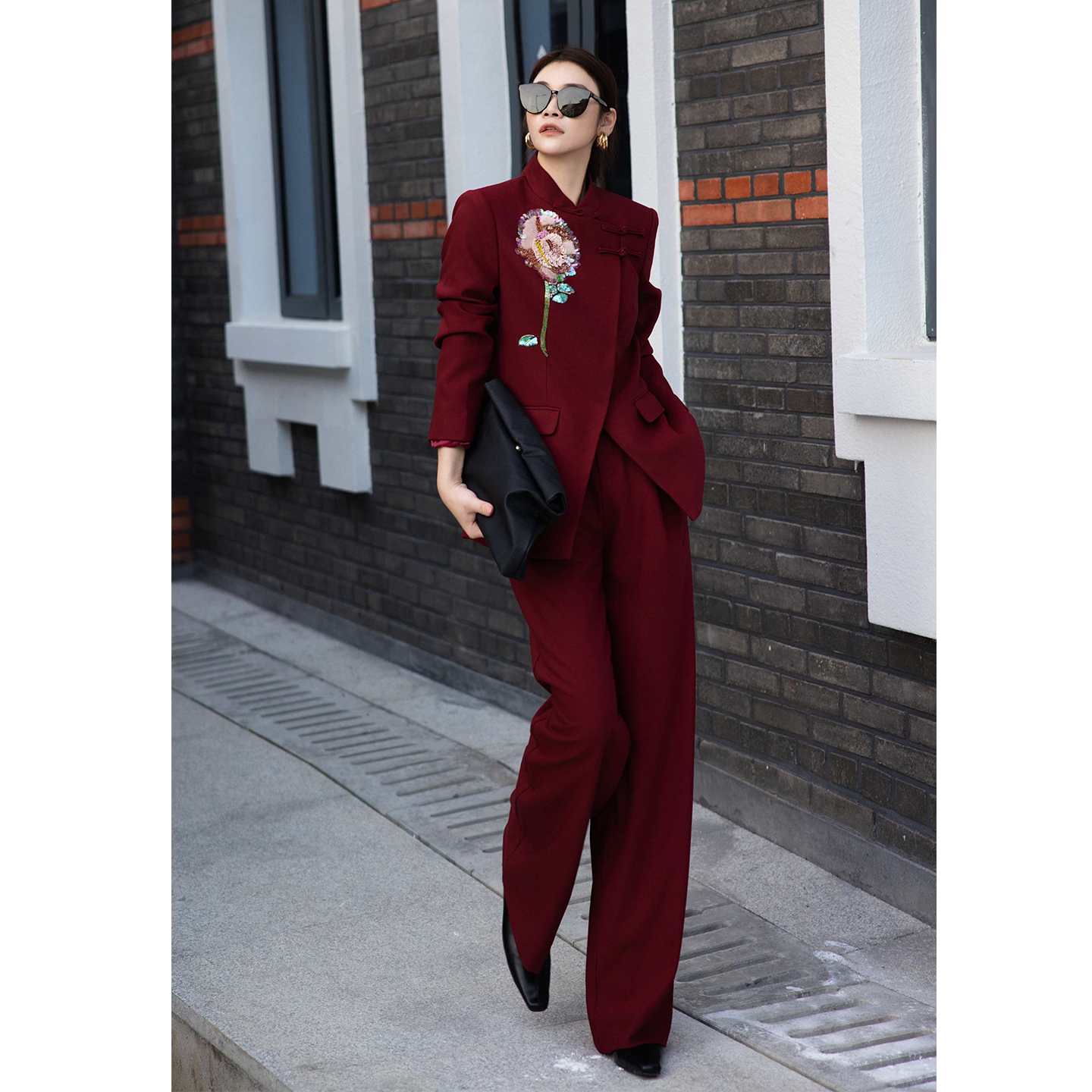 新中式国风套装重要场合宴会装设计感盘扣立领西装外套长裤两件套