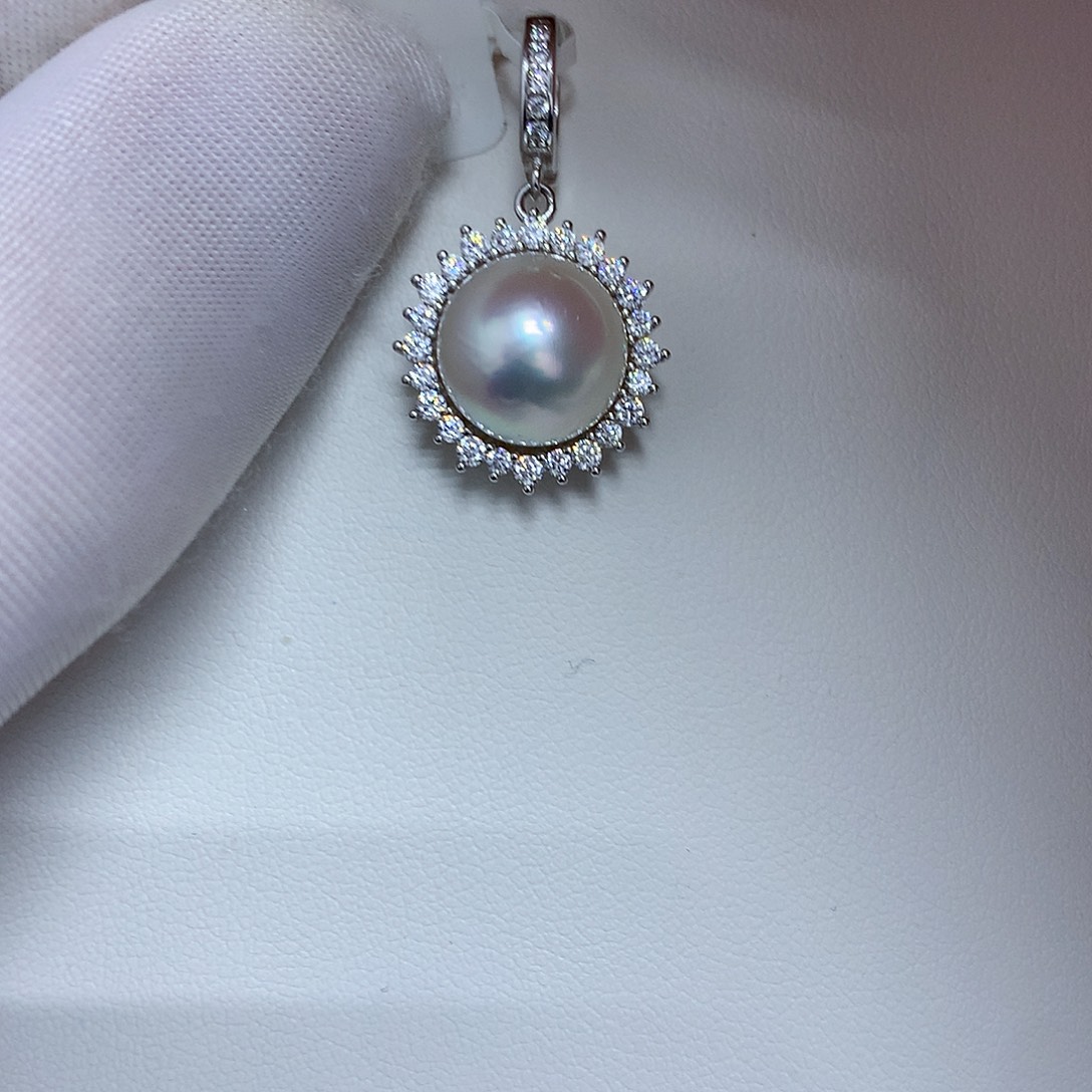 海水珍珠银S925镶嵌吊坠(不含链)11-12