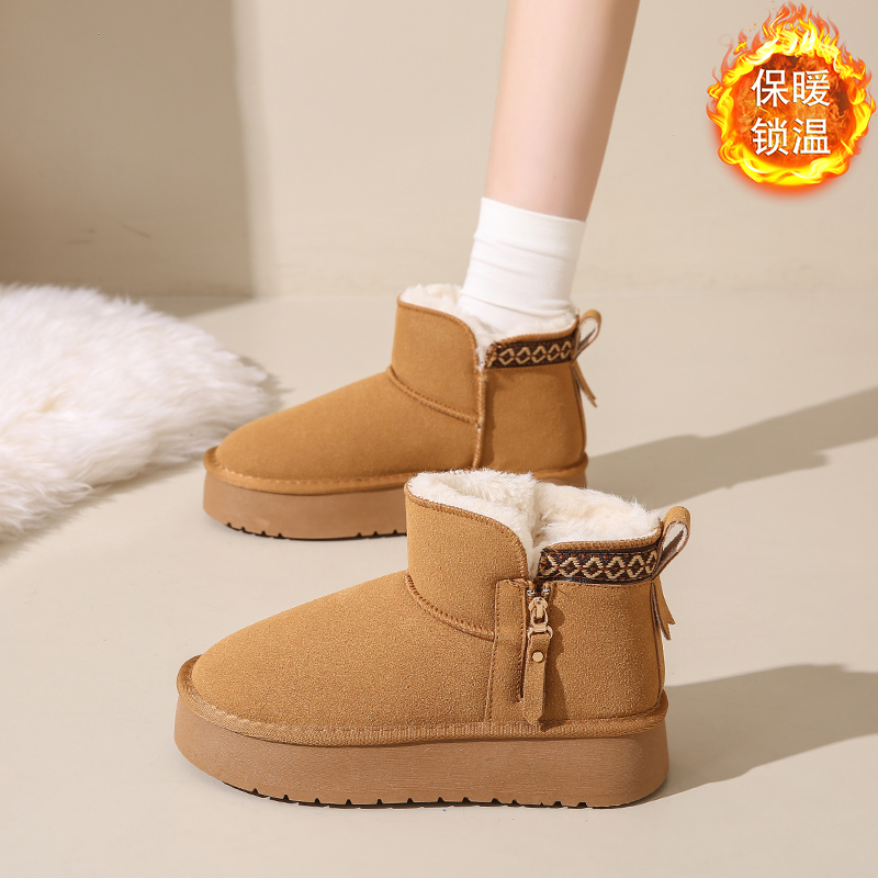 XK2025新款冬季一体侧拉链雪地靴女厚底加绒加厚保暖棉鞋8816 GK