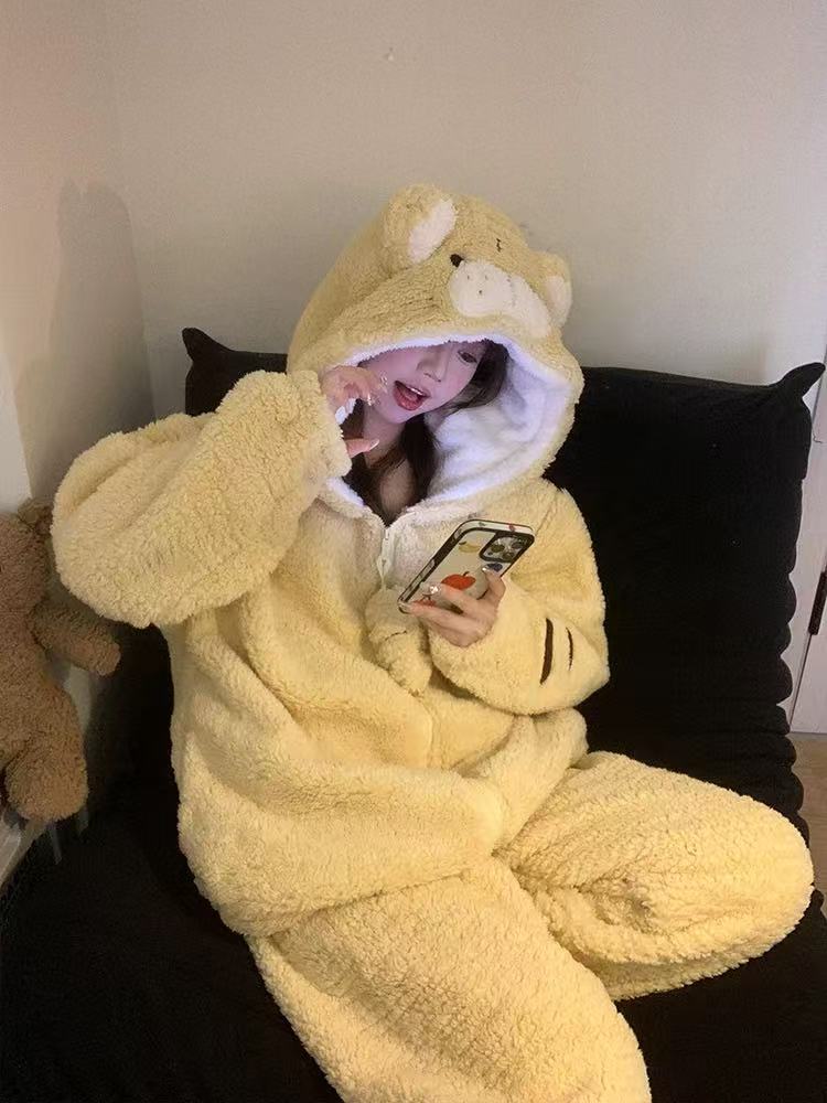 2025爆款软萌小脑虎睡衣秋冬款加厚加绒保暖女可爱风学生两件套装