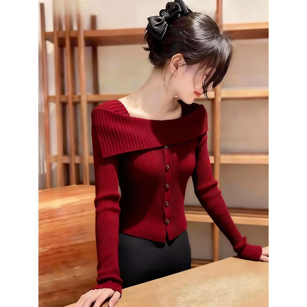 红色针织衫女冬季打底内搭高端轻熟气质独特超好看修身保暖厚上衣