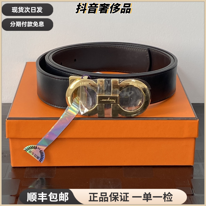 99新 FERRAGAMO/菲拉格慕 金色扣头 双面使用 110码 宽3.5厘米