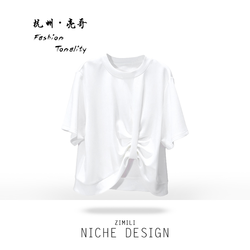 【亮哥女装】2025欧版小众设计师米白色捏褶时尚气质短袖9011-B6