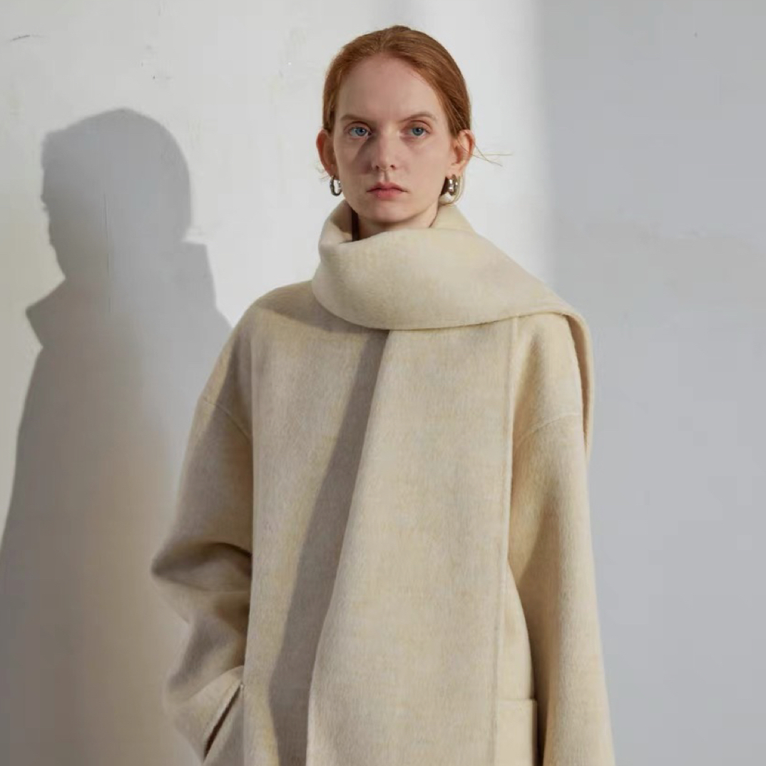 羊毛羊驼毛一手长中长款围巾大衣轻奢外套女