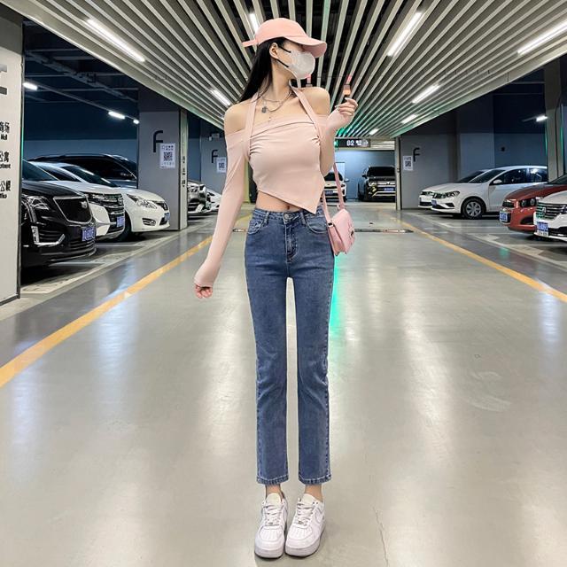 【微瑕】QH-A07弹力九分牛仔裤女修身显高显瘦时尚减龄百搭直筒裤