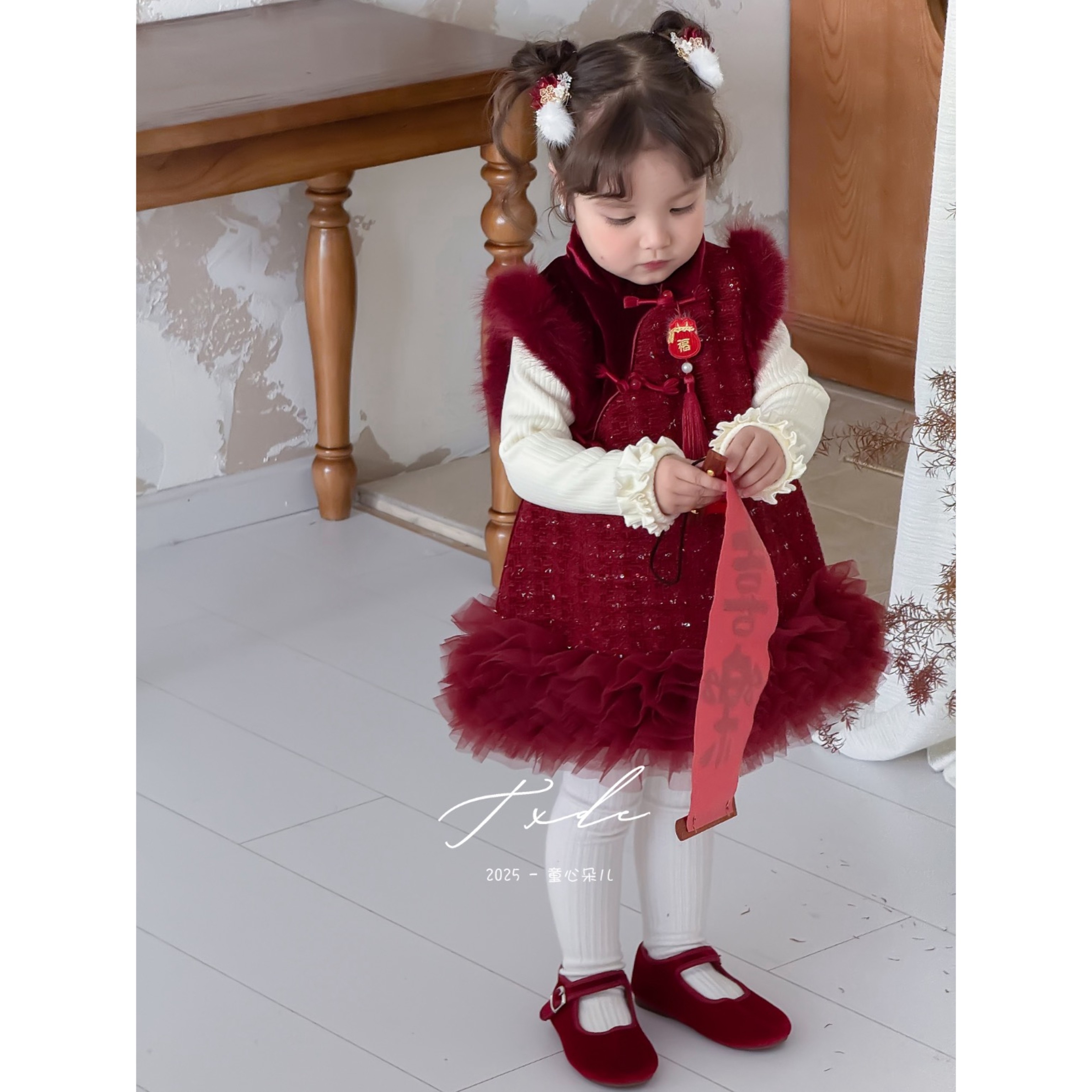 【BaoBao】新年款拜年服加绒礼服裙纱纱连衣裙套装35182