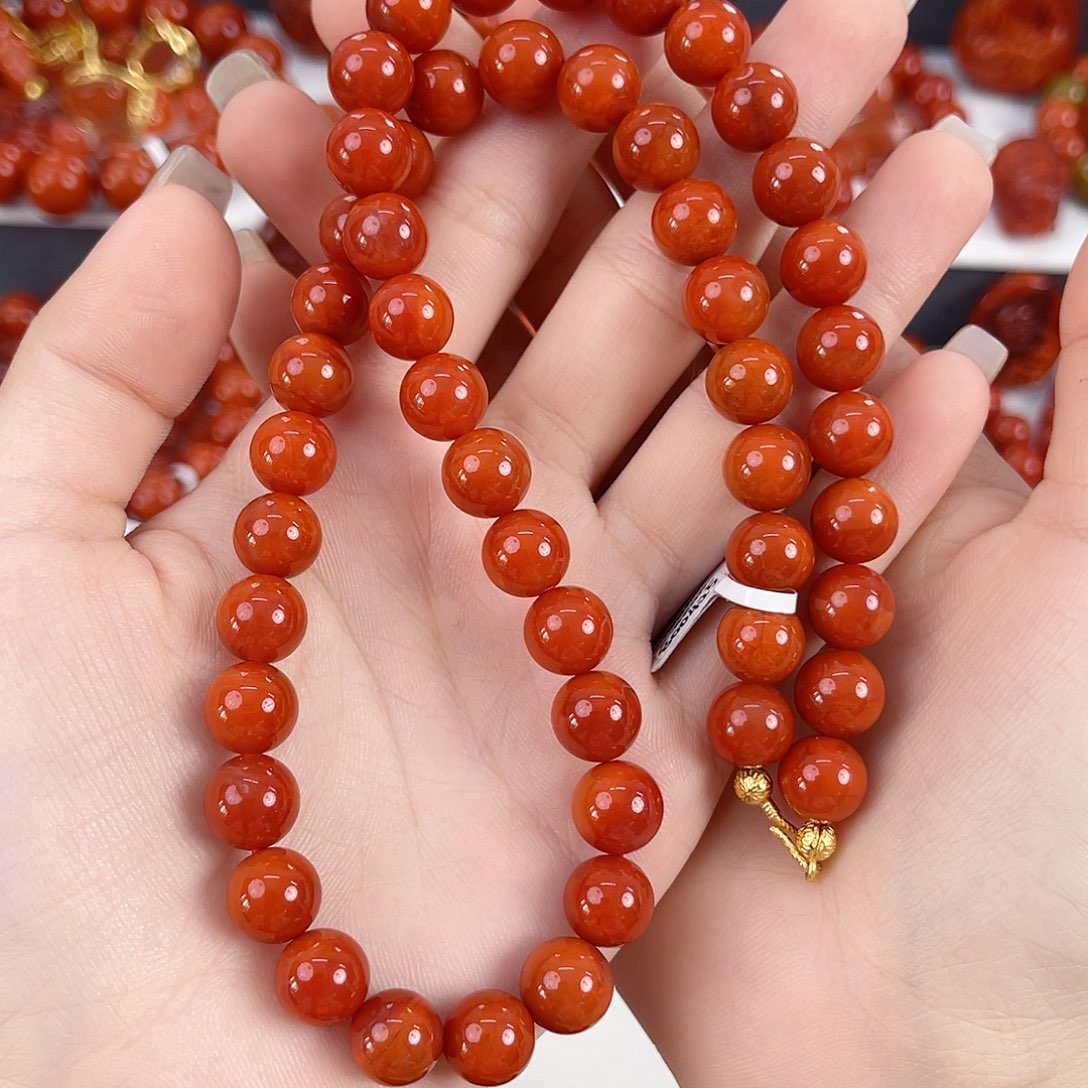 南红玛瑙未镶嵌瓦西柿子锦玉化9mm妈妈链