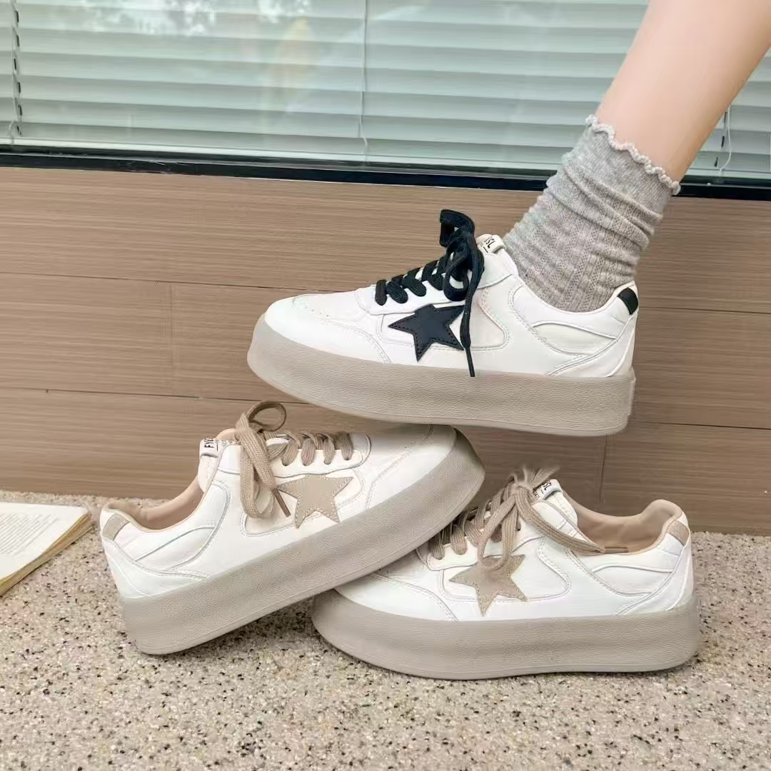 F0033复古女款春秋季厚底小白鞋低帮休闲百搭平底透气运动板鞋