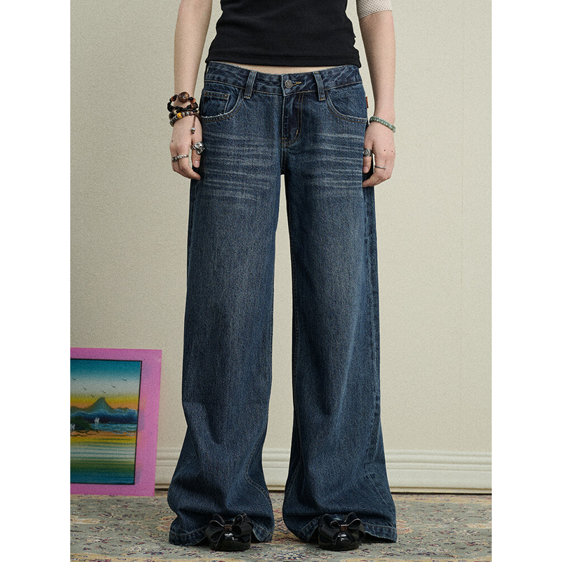 Achihara【荔枝苏打牛仔裤】夏秋季2025新款做旧阔腿裤拖地长裤子