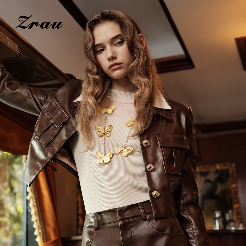【达人专属】ZRAU时尚气质修身上衣喇叭袖设计针织衫Z1244M0048