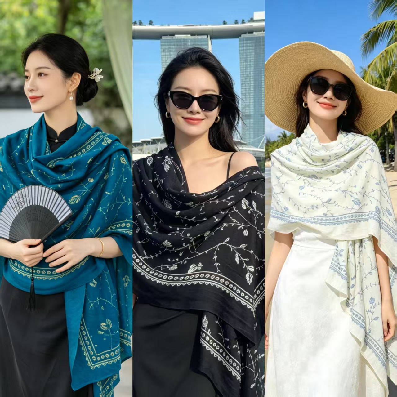 【司藤三色】95*200纯山羊绒戒指绒百搭女士披肩夏季空调披肩