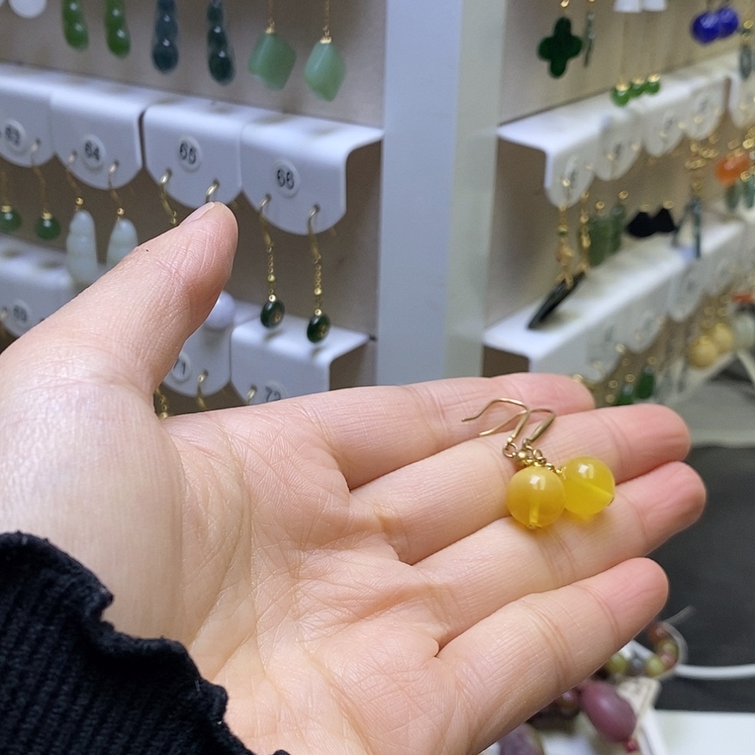 蜜蜡银S925镶嵌耳饰