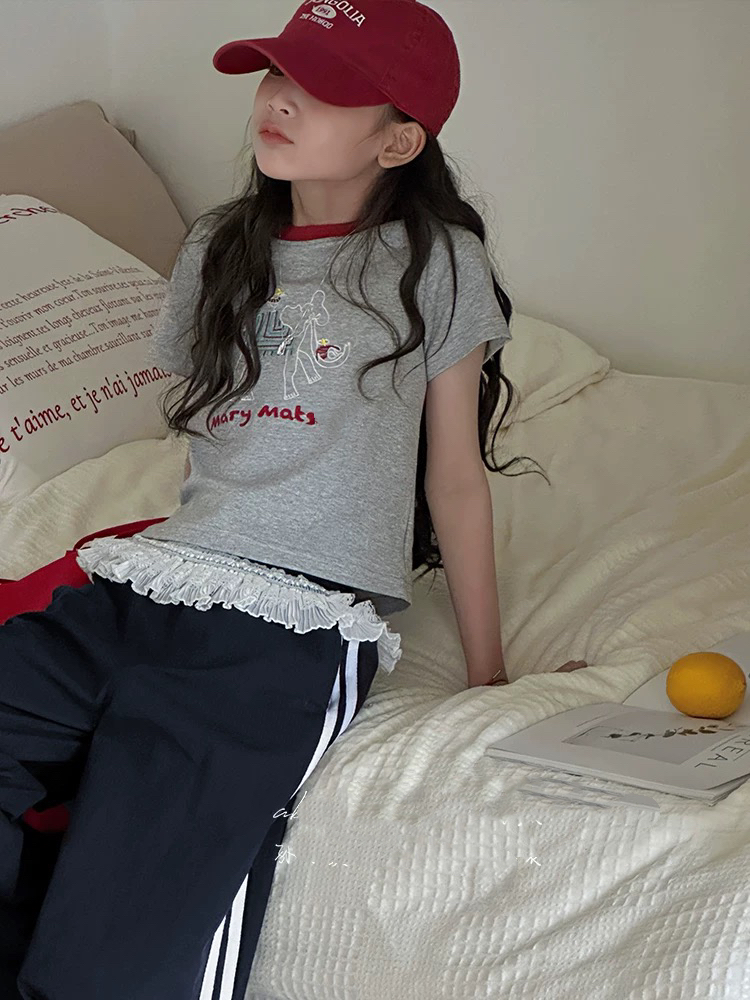 现货  【啄木鸟和小象】夏季儿童女童小版休闲短袖短款T恤25025