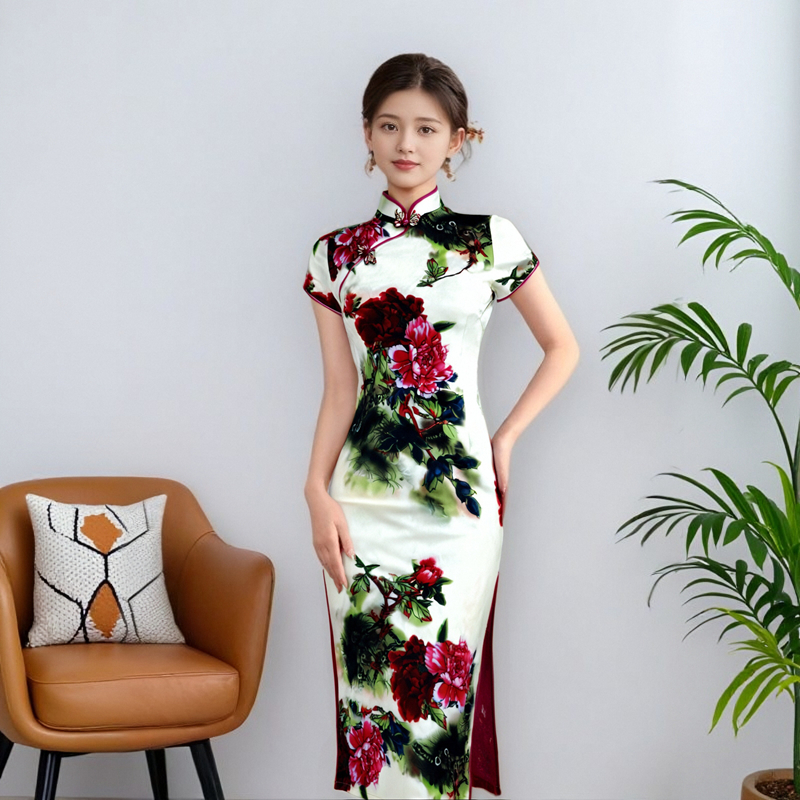 2025新款改良复古中国风旗袍长款夏性感优雅加肥加大码显瘦妈妈装