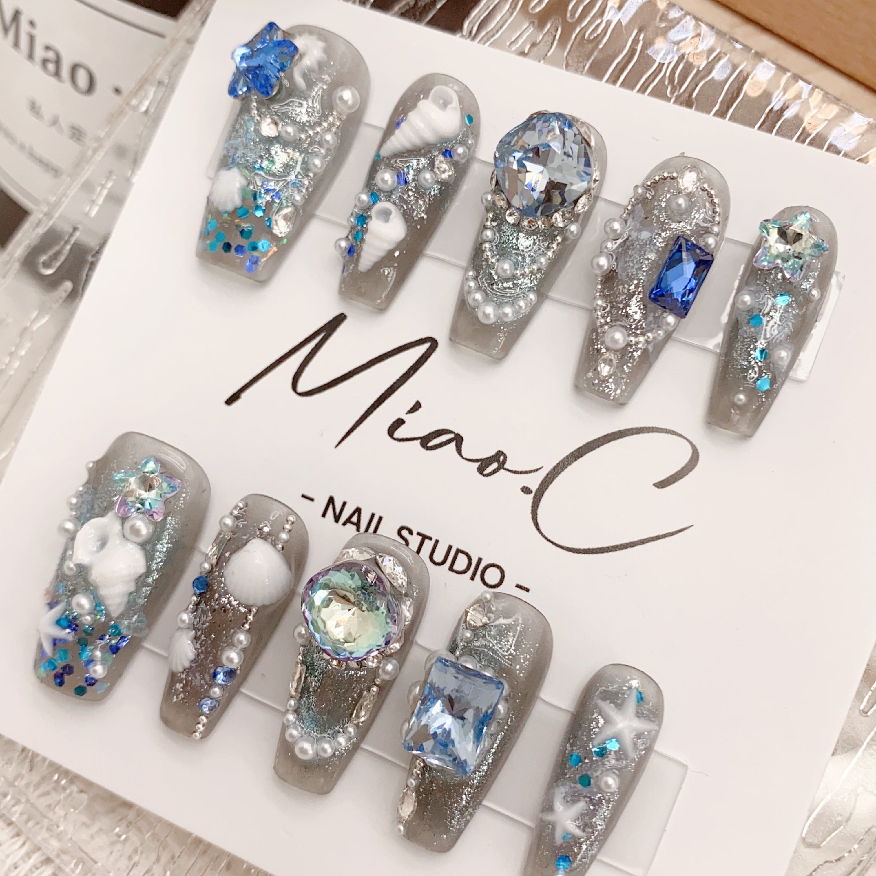 【蓝色大海】Miao.C高品质纯手工晕染蓝色海洋风显白穿戴甲