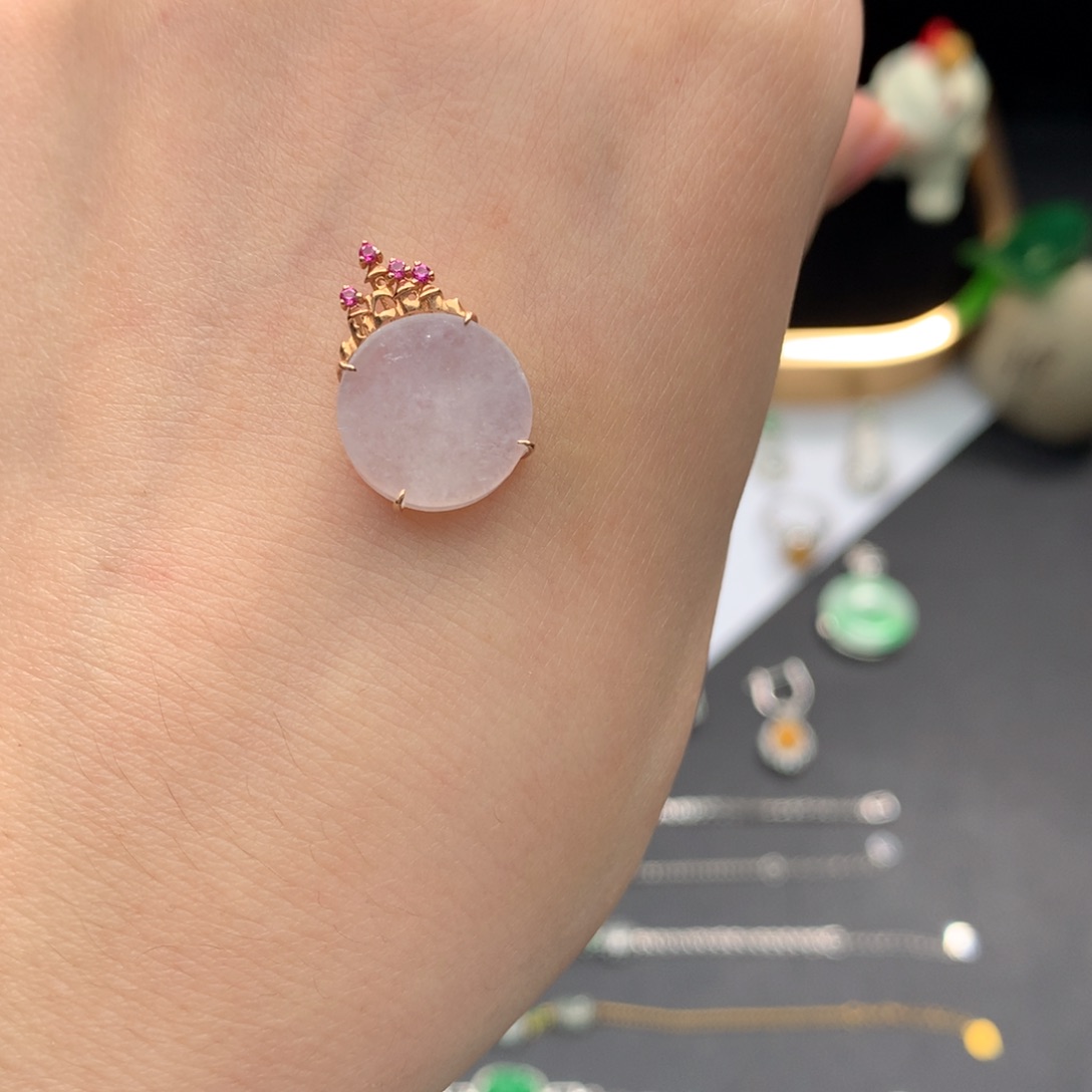 翡翠18K金镶嵌挂件48小时鉴赏期 退货不扣服务费