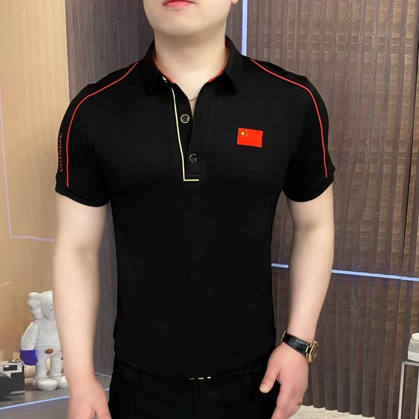 免烫刺绣纯色常规款夏季新款男Polo衫立领韩版时尚潮流商务上衣