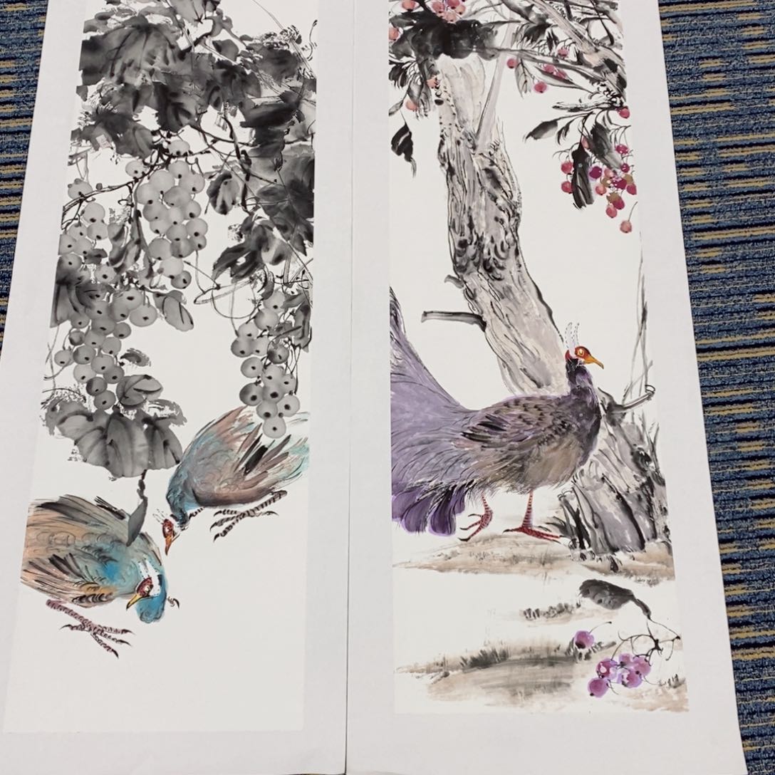 国画云*天四尺对开 花鸟赵健龙