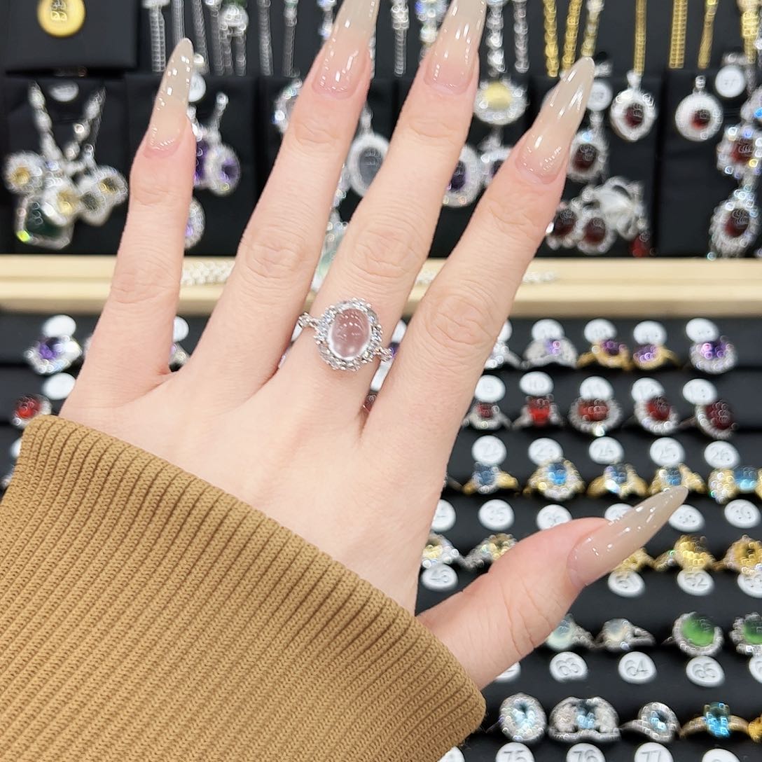 烟晶戒指银S925镶嵌戒指