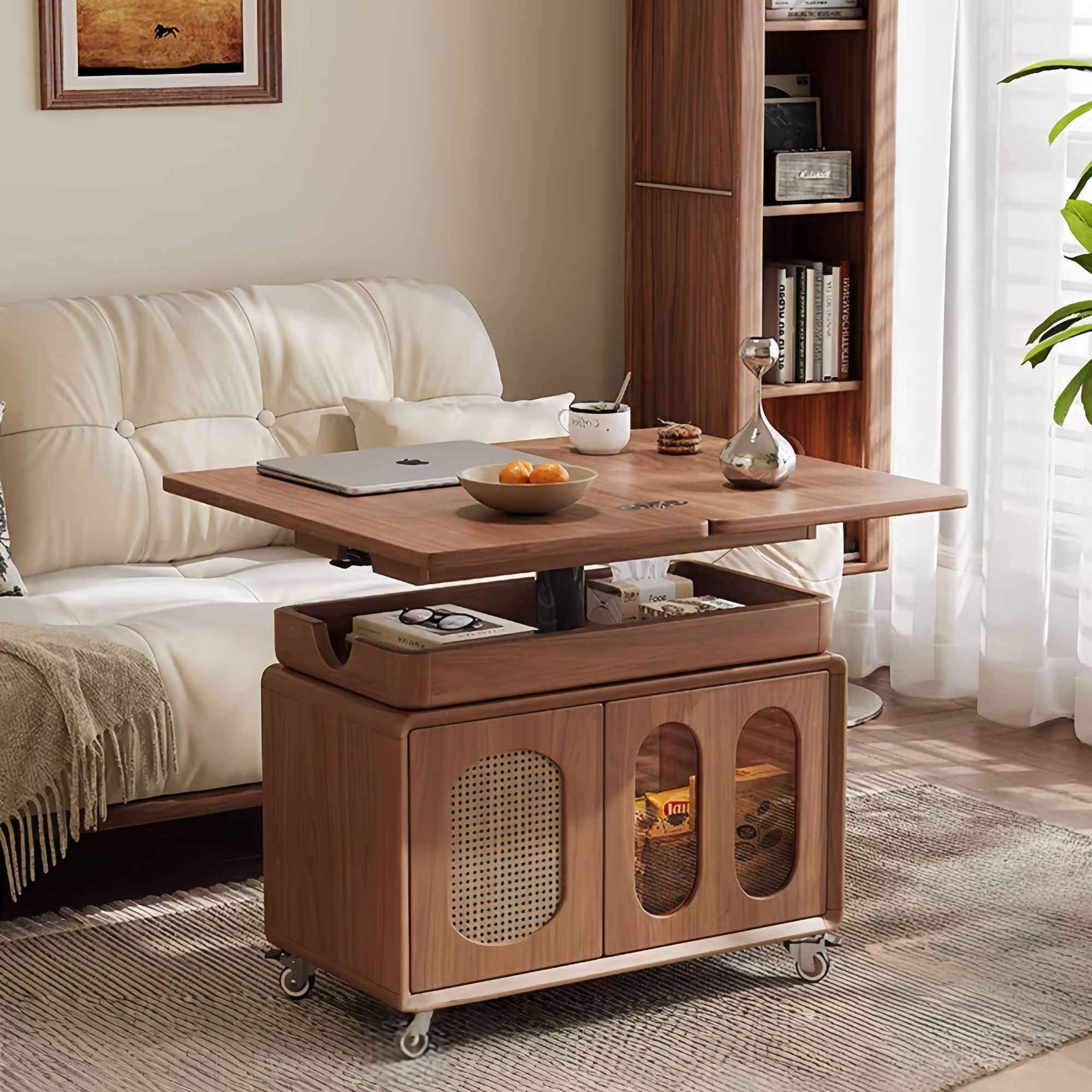 实木升降可移动可折叠储物茶几边几茶台两用泡茶桌