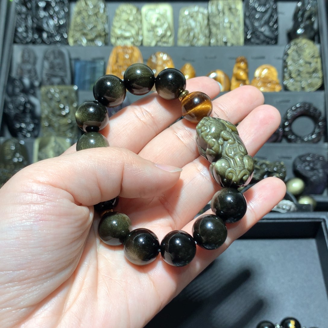 黑曜岩未镶嵌手串净**界定制