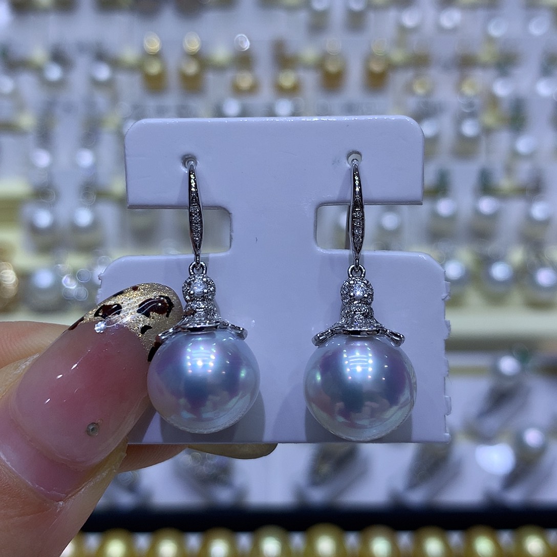 海水珍珠耳饰18K金镶嵌近12mm澳白